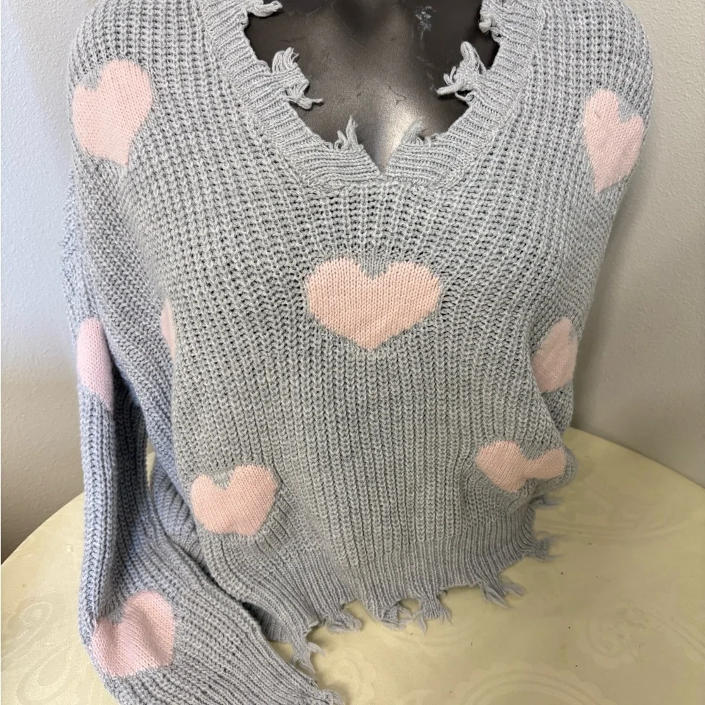 No Boundaries Juniors' Chewed Conversational Sweater